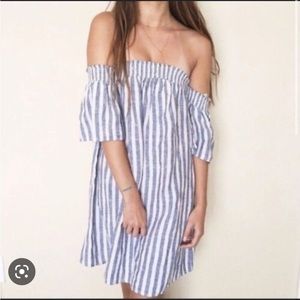 Cynthia Rowley striped off the shoulder linen dress.